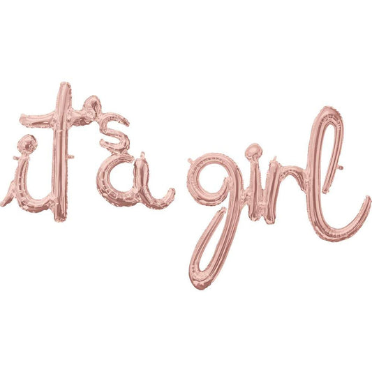 Anagram Foil Balloon Rose Gold It's A Girl 50" with Helium