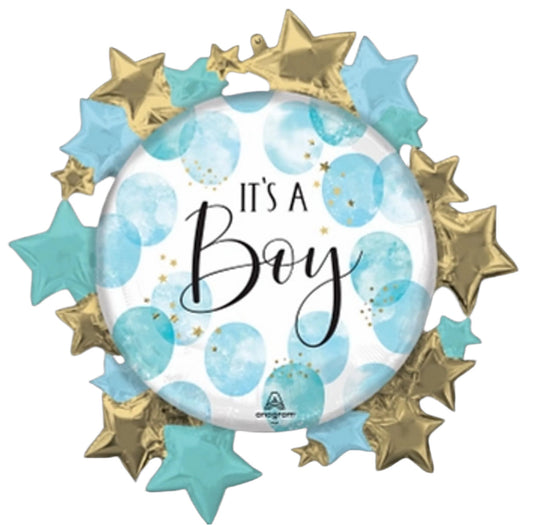 Baby Boy Blue Watercolour 30" Supershape Foil Balloon with Helium