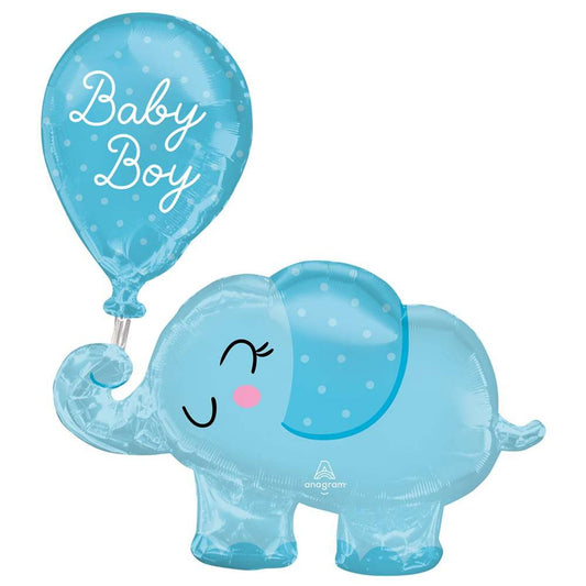 Baby Boy Elephant 29" Supershape Foil Balloon with Helium