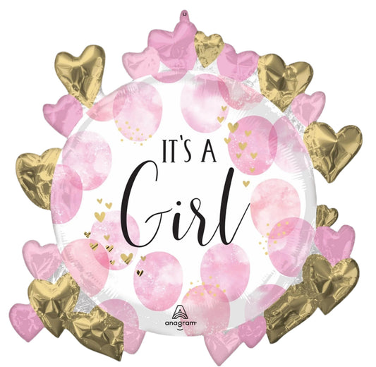 Baby Girl Pink Watercolour 30" Supershape Foil Balloon with Helium