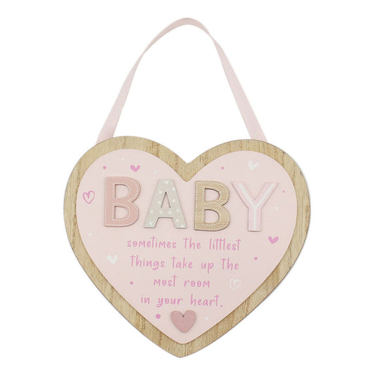Pink Baby Hanging Heart Plaque