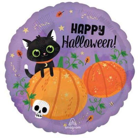 Cats & Pumpkin Halloween 18" Foil Balloon with Helium