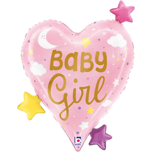 Baby Girl Heart Stars 31" Foil Balloon with Helium