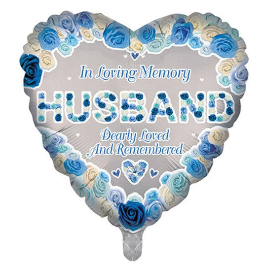 Husband Memorial 18" Heart Shaped Foil Balloon with Helium
