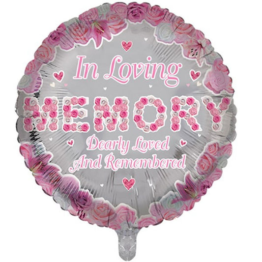 In Loving Memory Pink 18" Round Foil Balloon with Helium