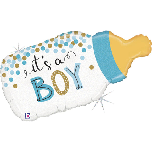 It's A Boy Baby Bottle 33" Foil Balloon with Helium