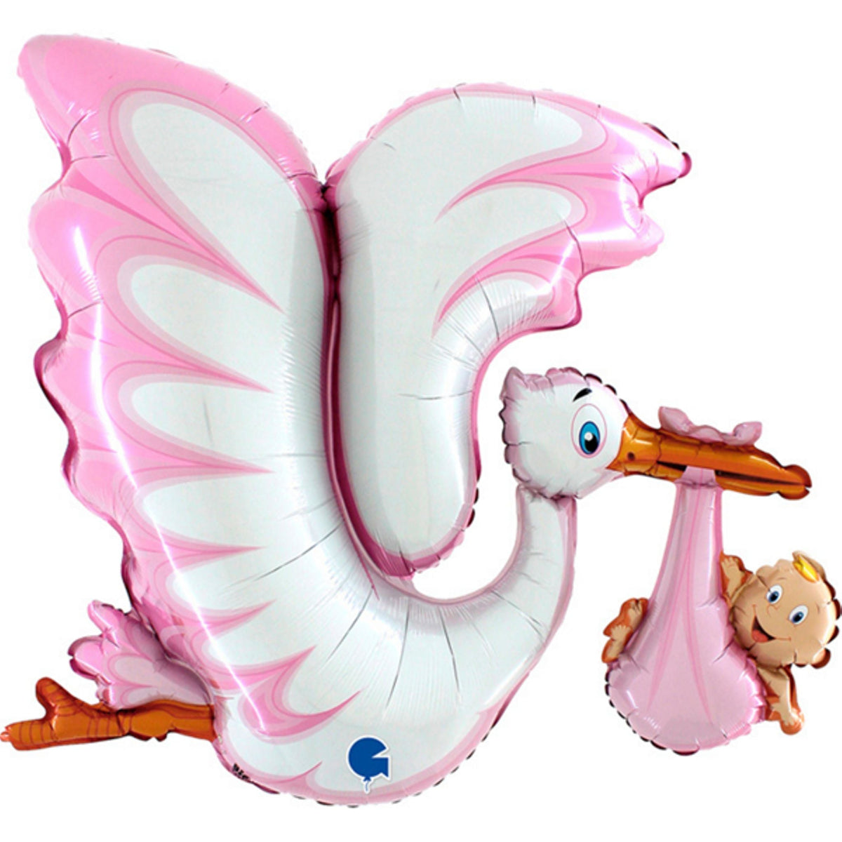 Stork Baby Delivery 53" Pink Foil Balloon with Helium