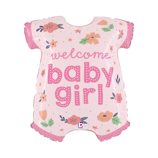 Welcome Baby Girl Pink Baby Vest 31" Foil Balloon with Helium