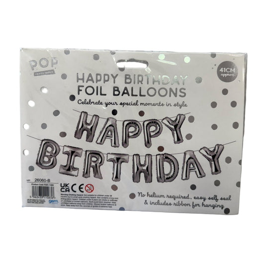 Happy Birthday Foil Balloons 41cm Silver